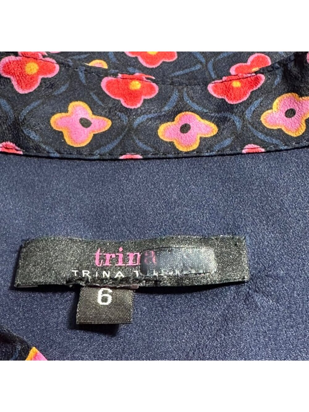 Trina Turk ASO The Today Show Navy & Pink Floral Printed Puff Sleeve Dress SZ 6 - Picture 5 of 8
